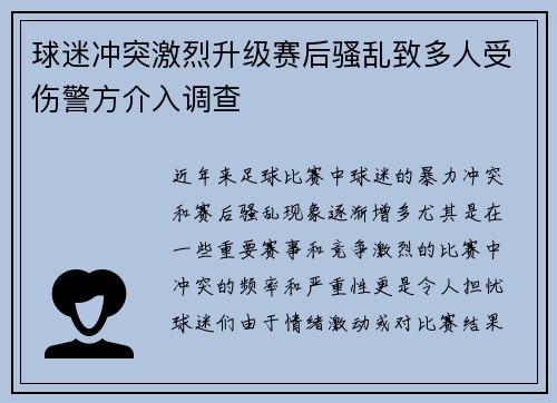 球迷冲突激烈升级赛后骚乱致多人受伤警方介入调查
